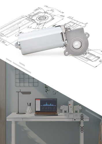 新型電動升降桌齒輪箱電機 PGM.W050系列 自鎖力>80kg（24小時靜止不下滑）負載電流<6.5A  可搭配相應控制器及按鈕面板構成統一的升降桌驅動系統